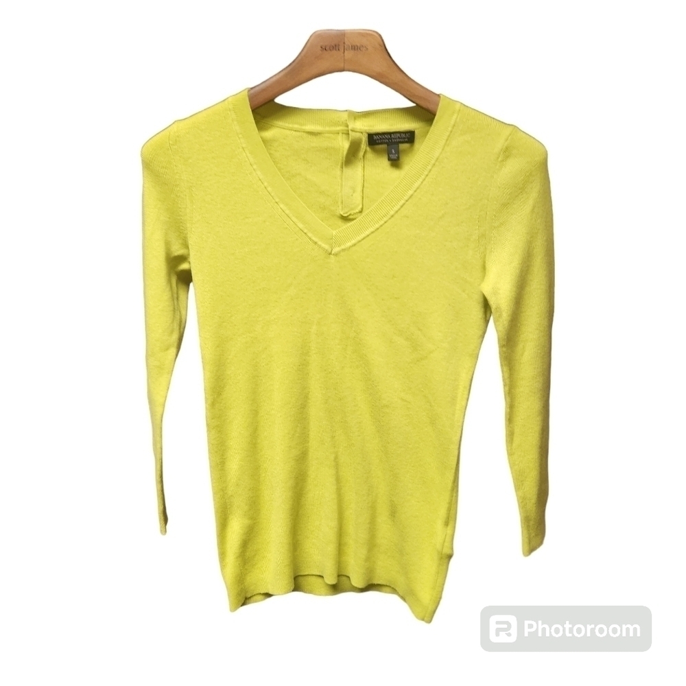 BANANA REPUBLIC Cotton Cashmere Blend V-Neck Sweater Chartreuse Sz. S